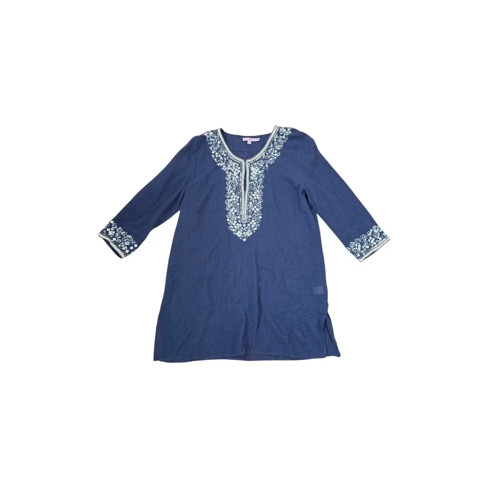 Calypso St Barth Navy Blue Sequin Gauze Ligthweight Boho Resort Beach Tunic S - Picture 1 of 8